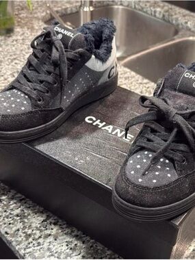 CHANEL Black and White Polka Dot Women's Sneakers